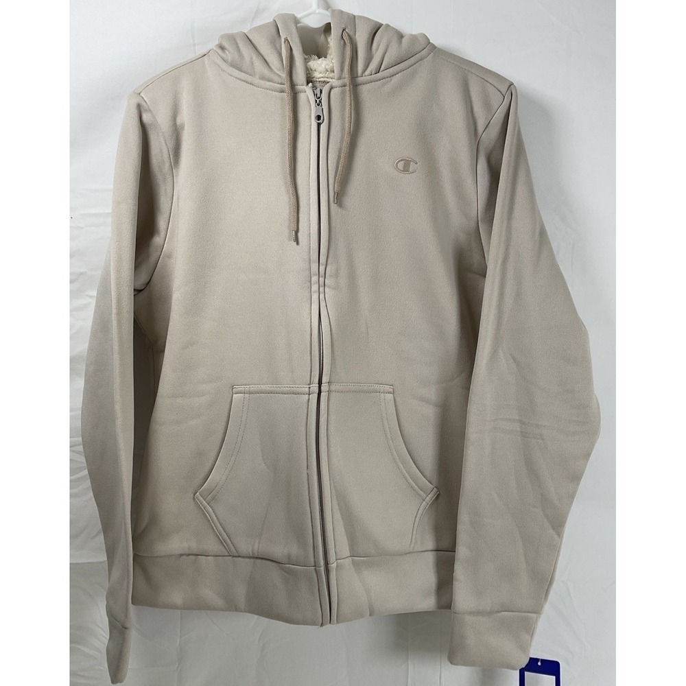 NWT Women's Champion Double Dry Sherpa Lined‎ Zip Front Hoodie Light Tan Medium